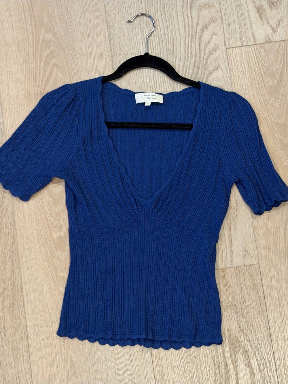 La Maille Seźane Royal Blue Ribbed V-Neck Knit Top